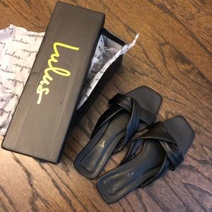 Black Leather Slides